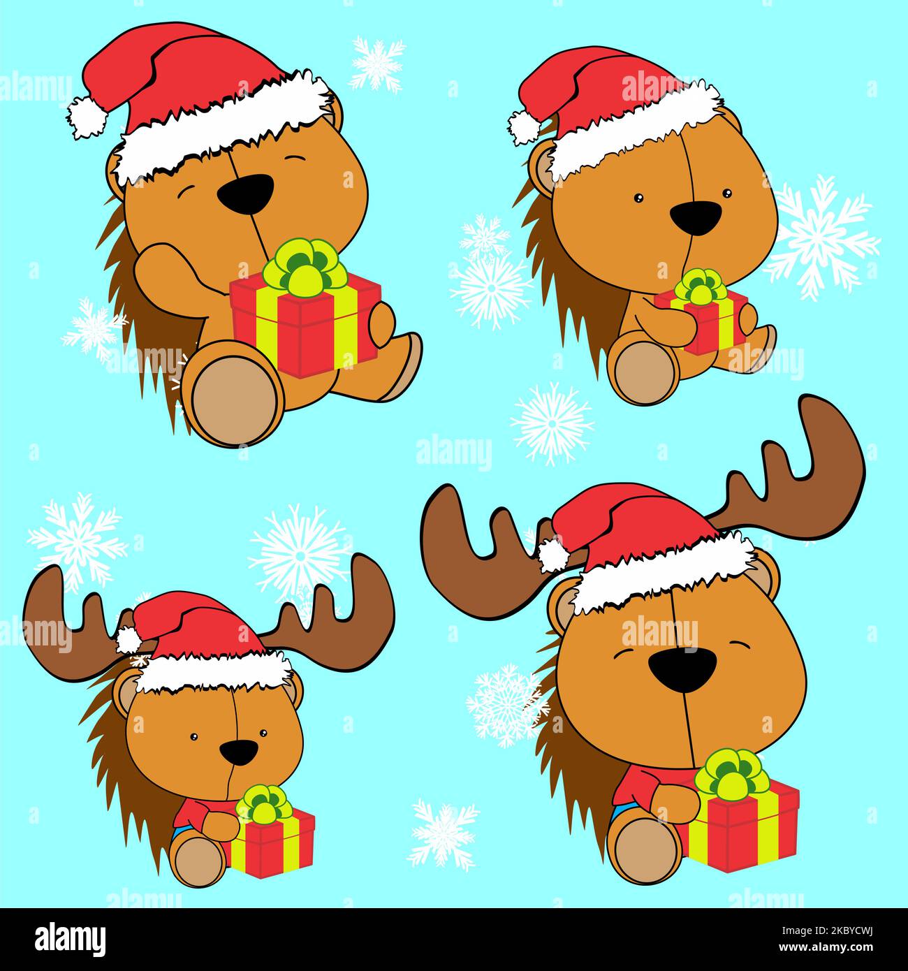 xmas cute baby chibi porcupine character cartoon illustration, vector ...