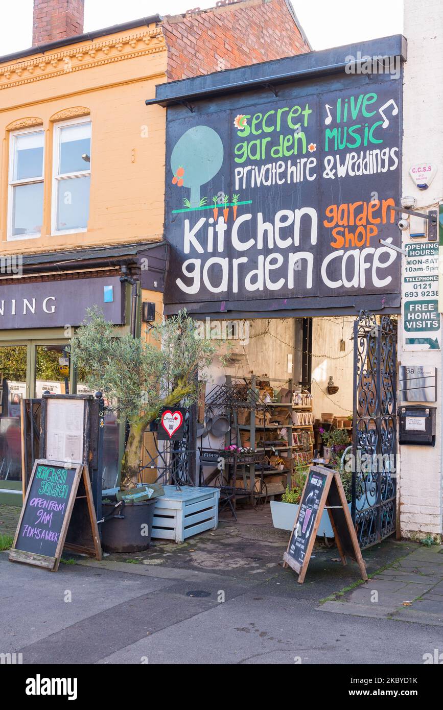 The kitchen Garden cafe in York Road,Kings Heath,Birmingham is a garden shop, live music venue, cafe and hosts pop up events Stock Photo