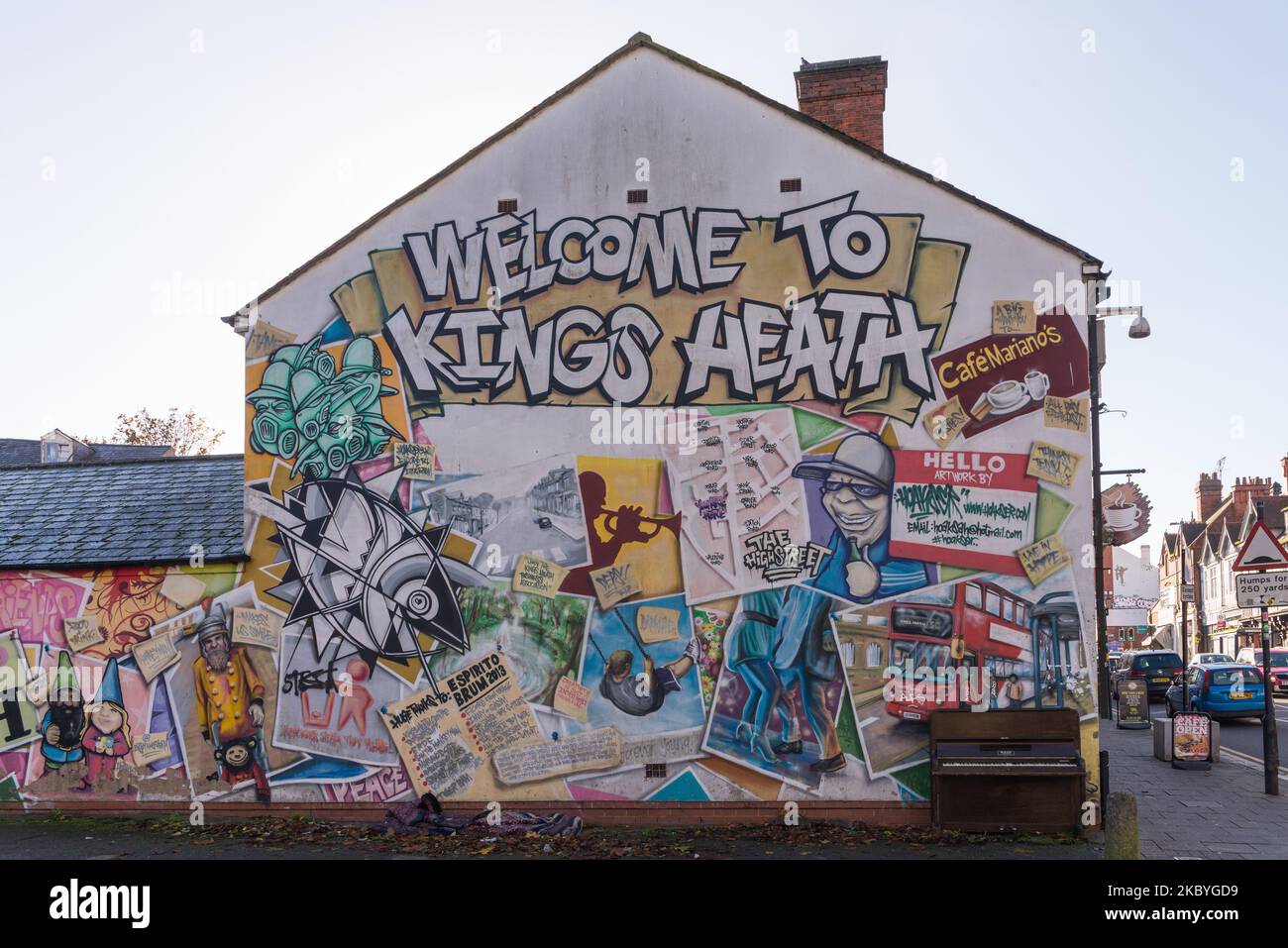 Colourful to Kings Heath" mural painted on the side wall of a