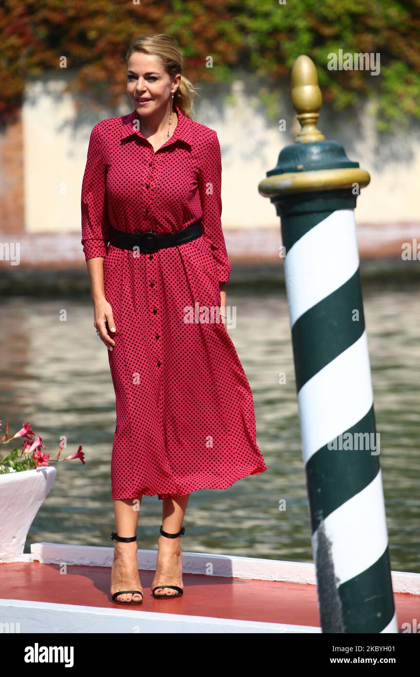 Claudia Gerini is seen arriving at the Excelsior during the 77th Venice Film Festival on September 10, 2020 in Venice, Italy. (Photo by Matteo Chinellato/NurPhoto) Stock Photo
