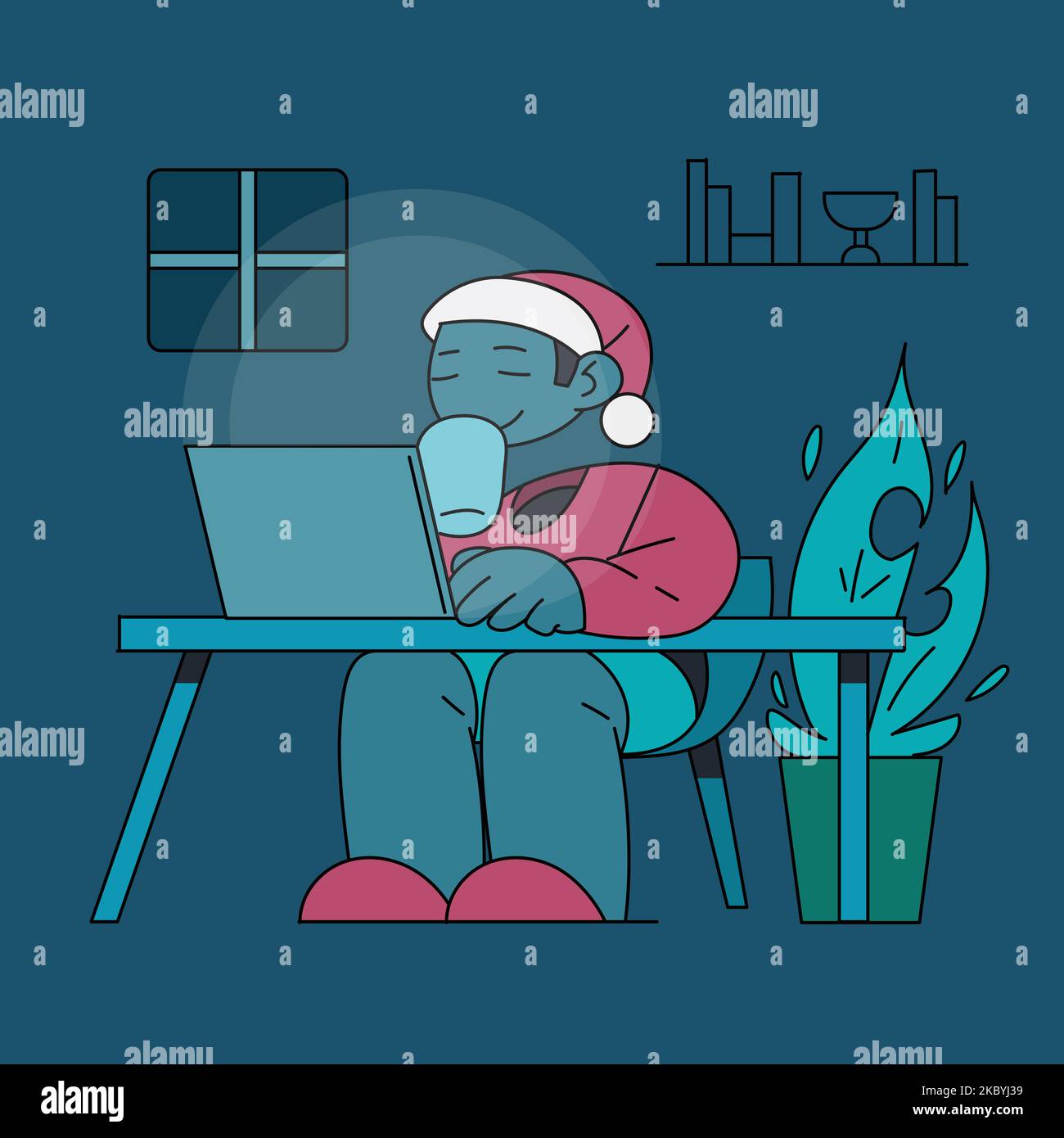 because of the progress of the times, santa claus really enjoys his work time on christmas eve Stock Vector