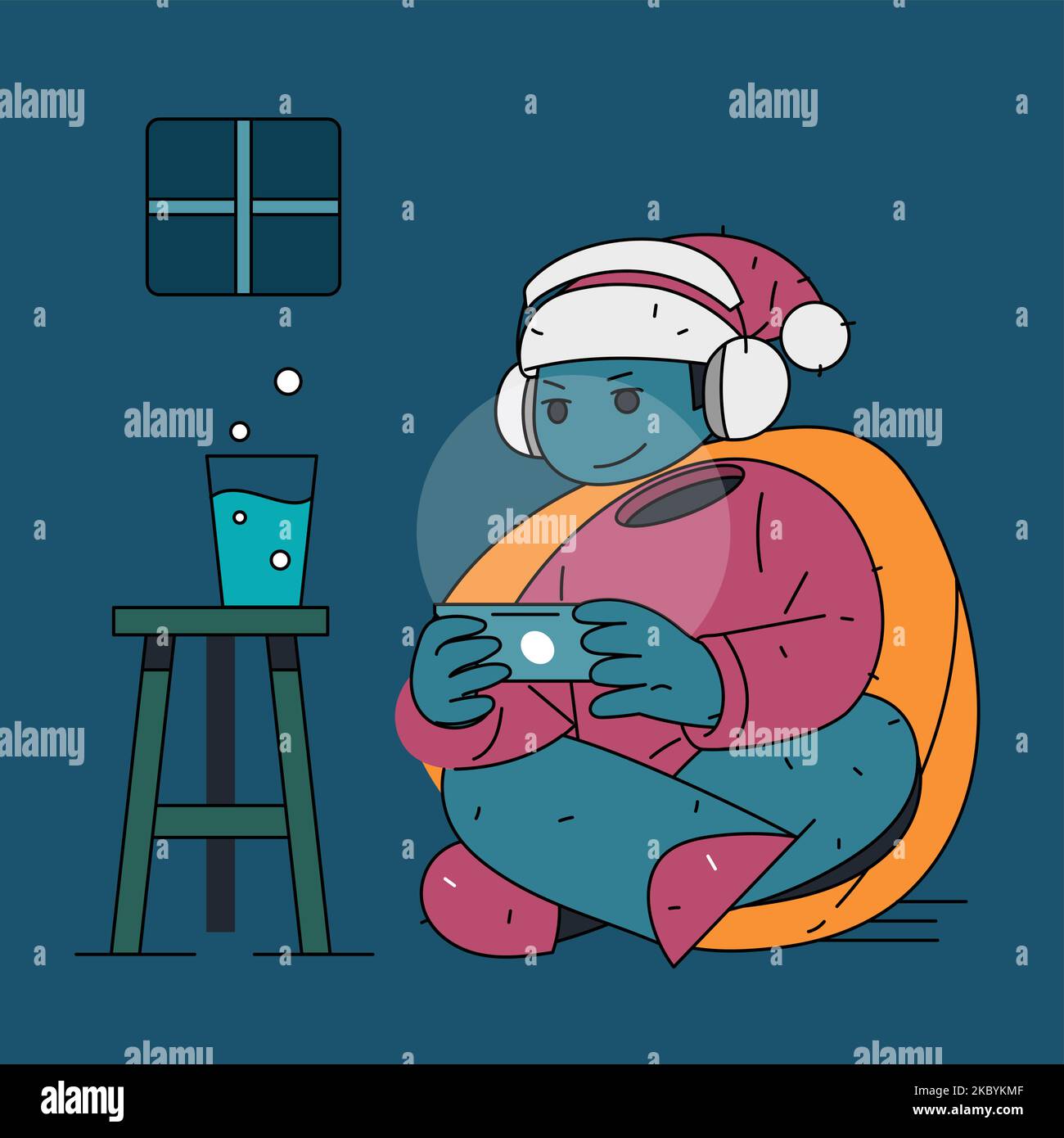 because of the progress of the times, santa claus really enjoys his work time on christmas eve Stock Vector