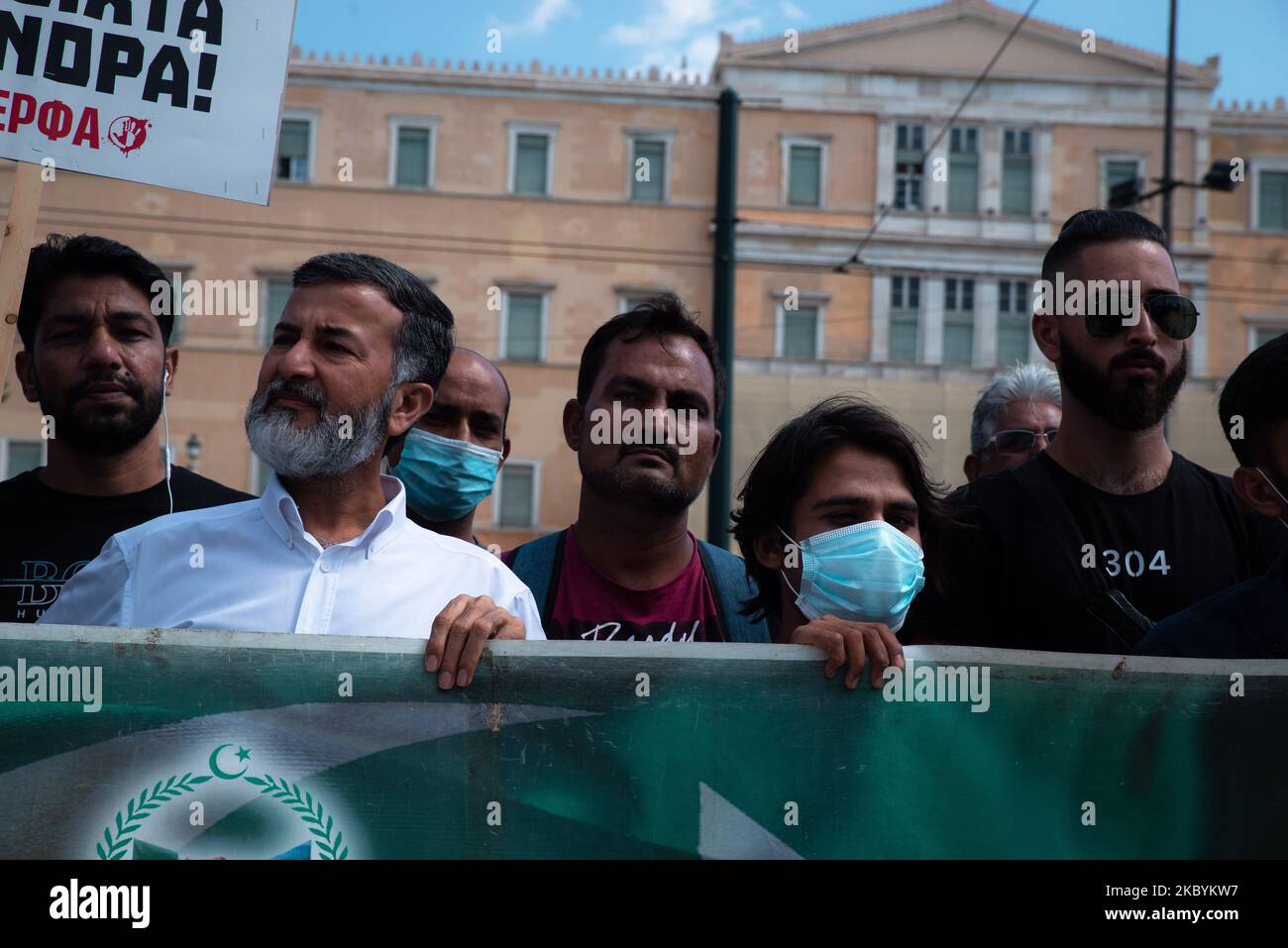 Members of the Pakistani community participated in the pro refugees protest. In Athens, Greece, on September 12th, 2020. (Photo by Maria Chourdari/NurPhoto) Stock Photo