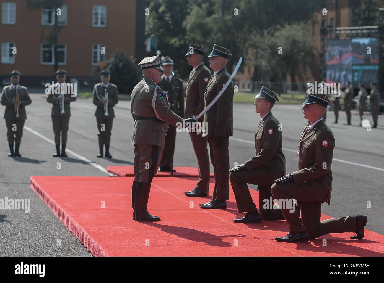 158 graduates were officially promoted to the first officer rank in Wroclaw at the Military University of Land Forces in Wroclaw, Poland, on September 12, 2020. (Photo by Krzysztof Zatycki/NurPhoto) Stock Photo