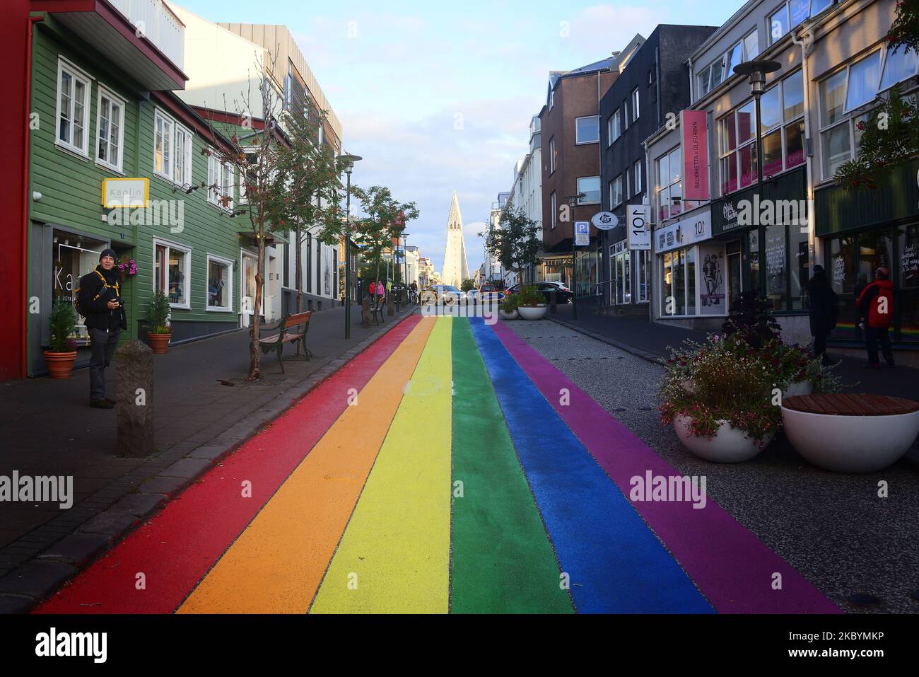 A colourful gay pride street symbol in Reykjavik, Iceland Stock Photo