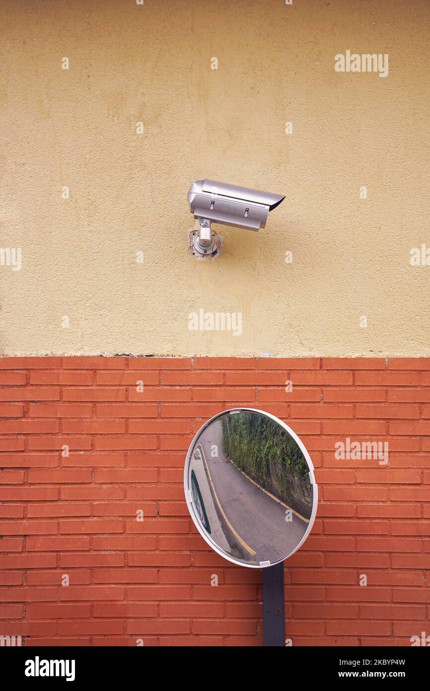 security camera on the building wall Stock Photo