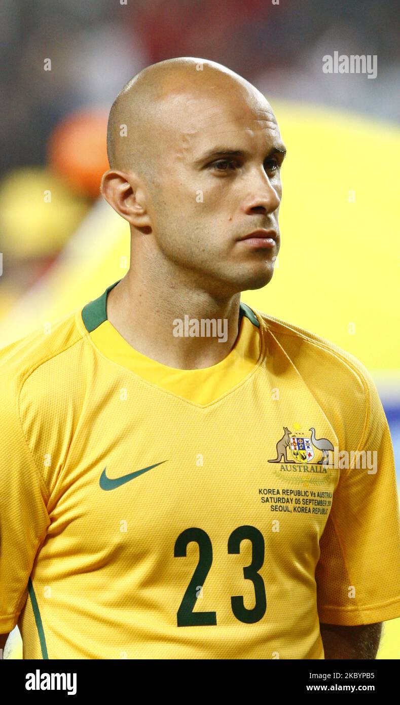 Mark Bresciano of Australia stands before the international friendly match between South Korea and Australia at Seoul Worldcup stadium on September 5, 2009 in Seoul, South Korea. (Photo by Seung-il Ryu/NurPhoto) Stock Photo