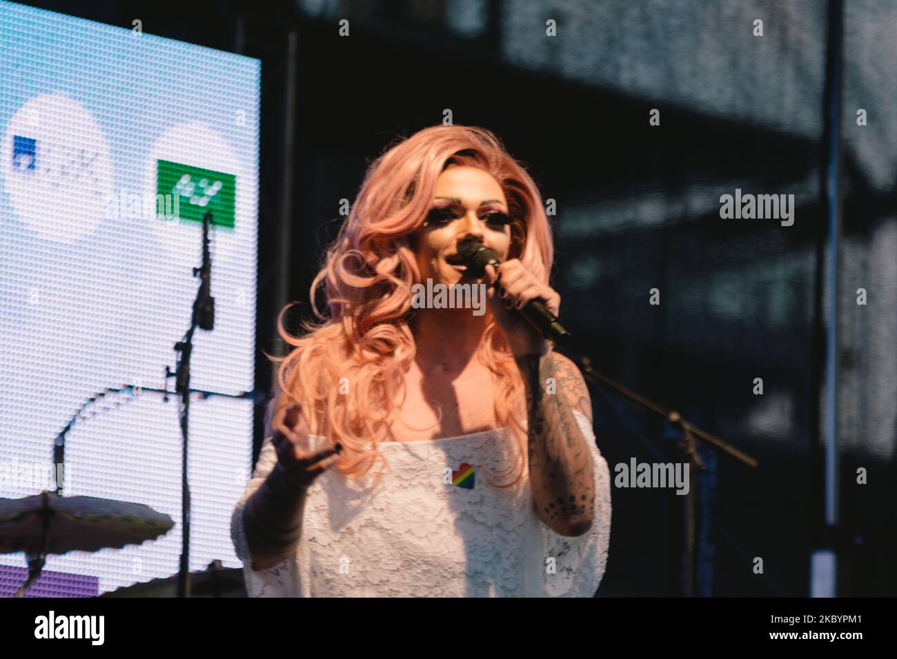 Singer Marcella Rockefeller sings during the outdoor concert held at