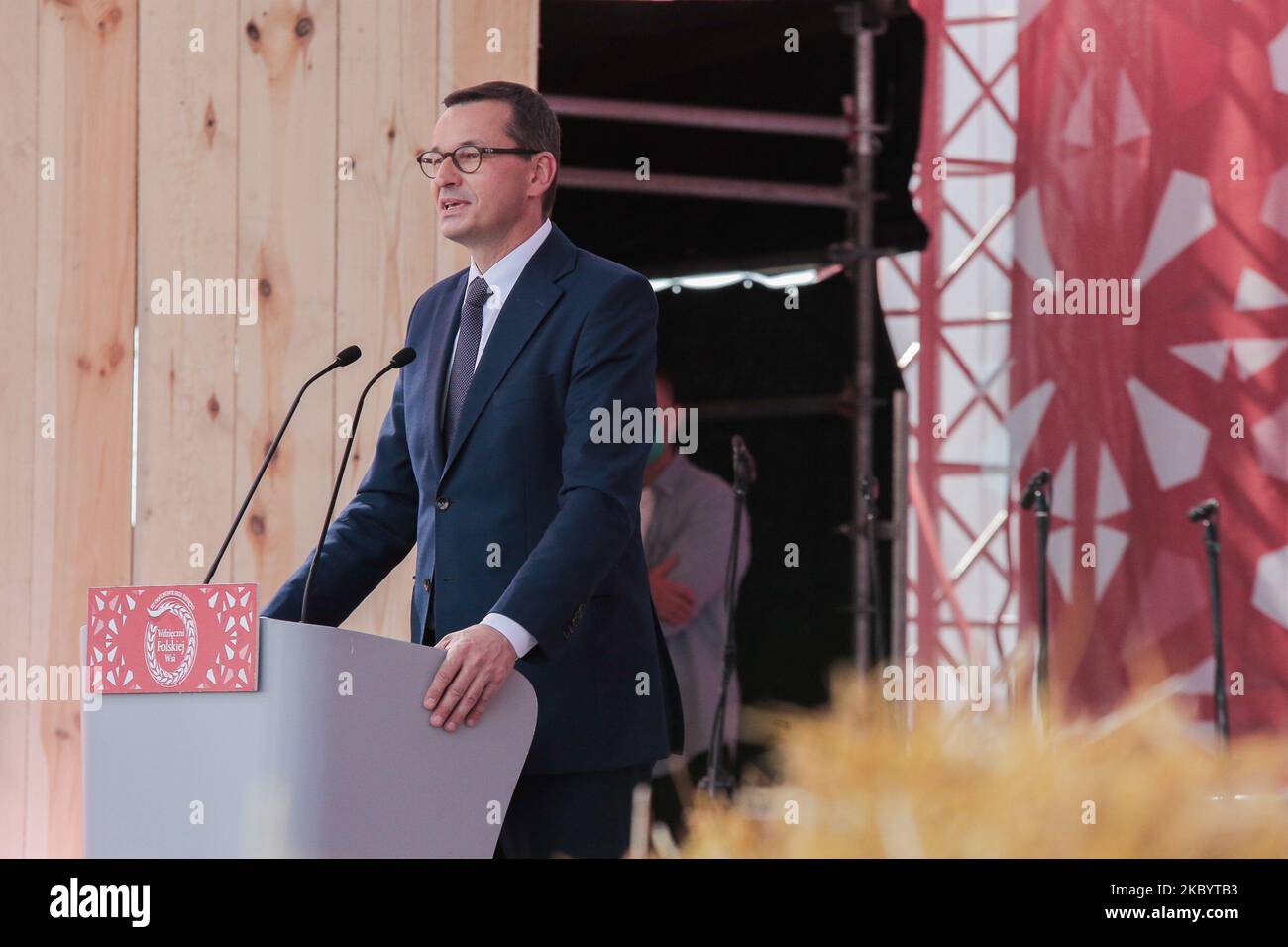 Prime Minister Mateusz Morawiecki took part in the Third National World - Thank you to the Polish Village on September 13, 2020 in Wroclaw, Poland. (Photo by Krzysztof Zatycki/NurPhoto) Stock Photo