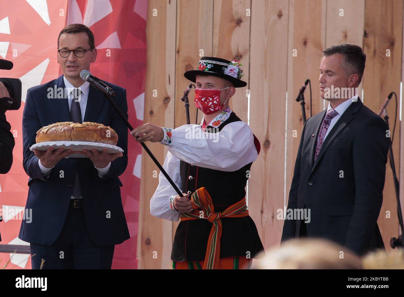 Prime Minister Mateusz Morawiecki took part in the Third National World - Thank you to the Polish Village on September 13, 2020 in Wroclaw, Poland. (Photo by Krzysztof Zatycki/NurPhoto) Stock Photo