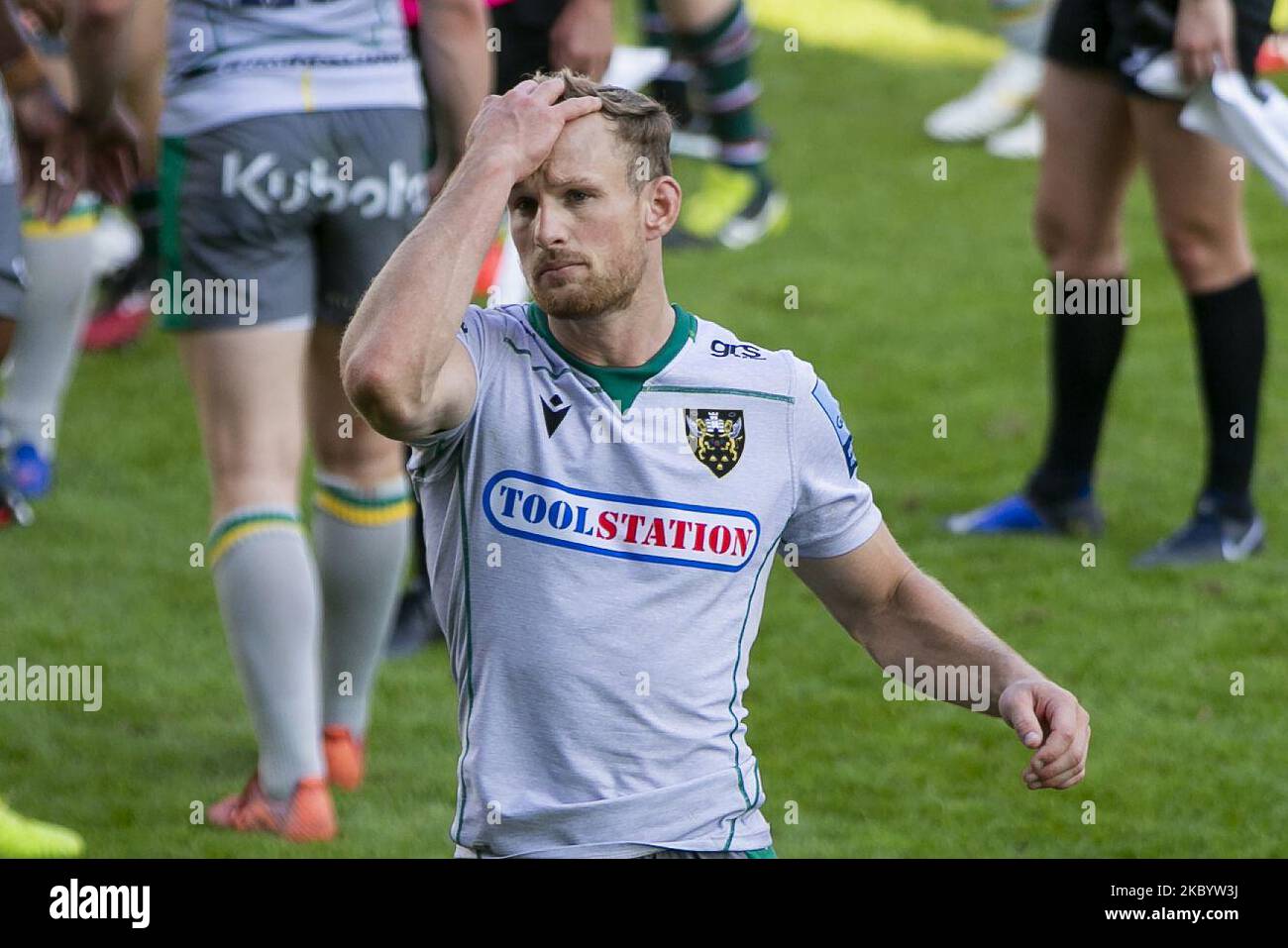 Rory Hutchinson dejected after his sides lose after the Gallagher Premiership match between Leicester Tigers and Northampton Saints at Welford Road, Leicester on Sunday 13th September 2020. (Photo by Leila Coker/MI News/NurPhoto) Stock Photo