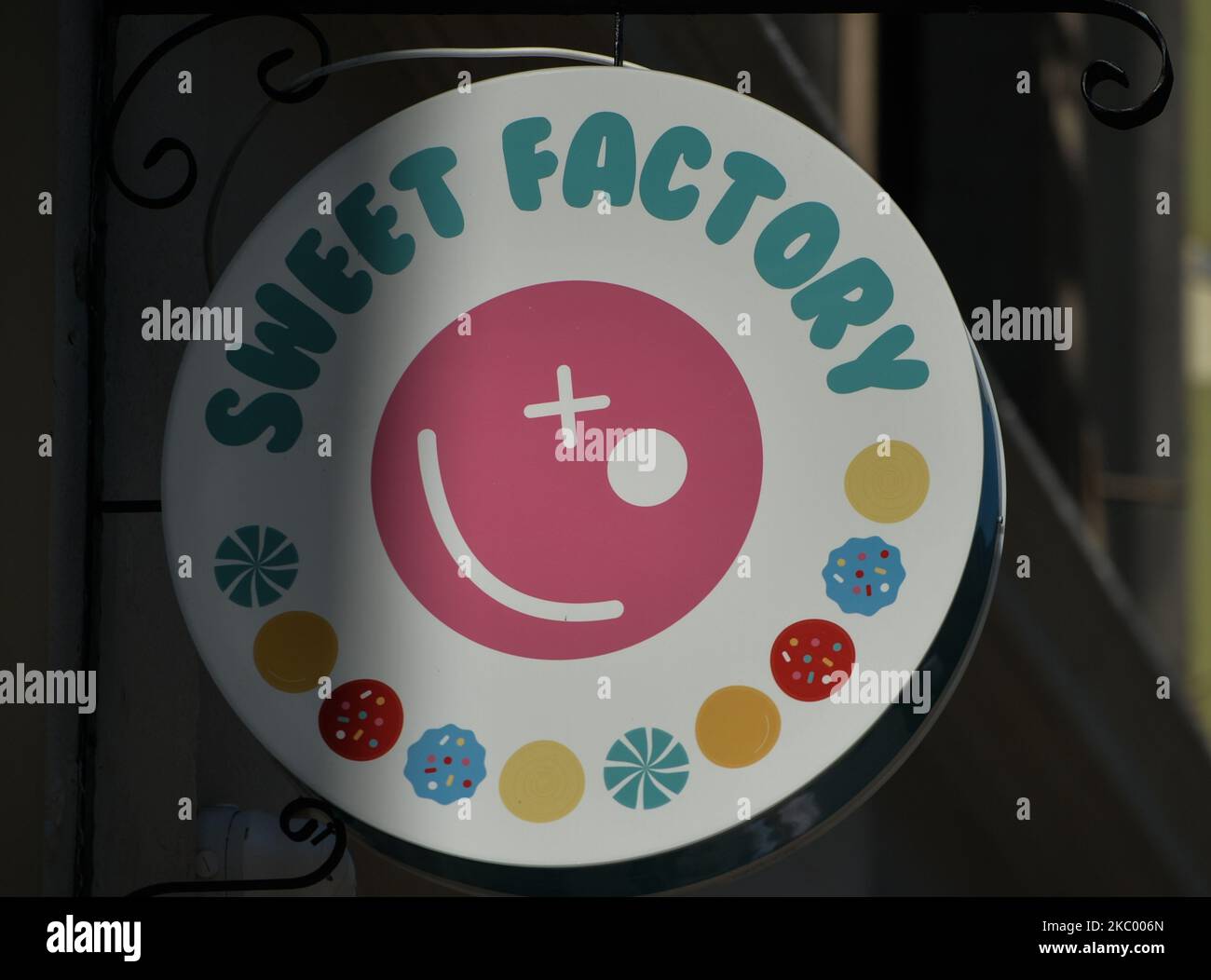 The Sweet Factory logo seen in the Old Town of Krakow. On September 15
