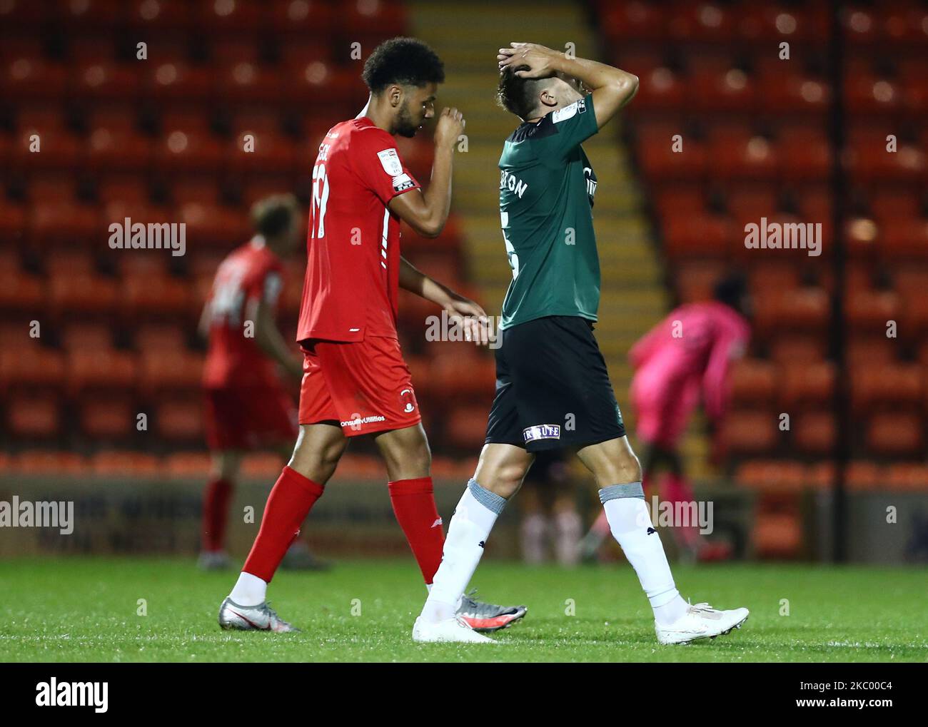 Scott Wootton of Plymouth Argyle looking dejected during the Carabao Cup match between Leyton Orient and Plymouth Argyle at the Matchroom Stadium, London, England. (Photo by Jacques Feeney/MI News/NurPhoto) Stock Photo