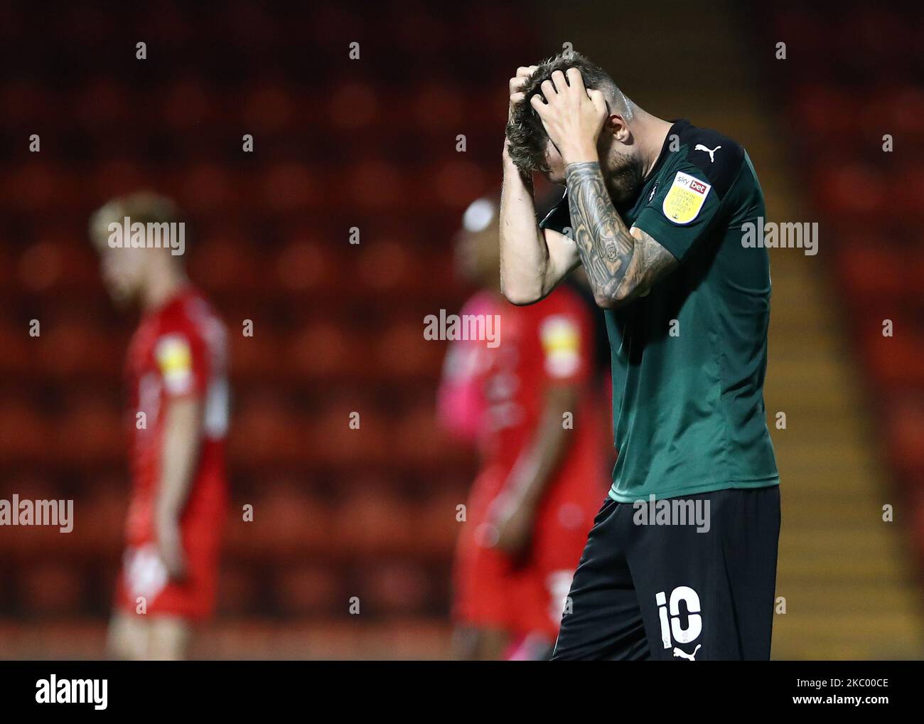 Danny Mayor of Plymouth Argyle looking dejected during the Carabao Cup match between Leyton Orient and Plymouth Argyle at the Matchroom Stadium, London, England. (Photo by Jacques Feeney/MI News/NurPhoto) Stock Photo