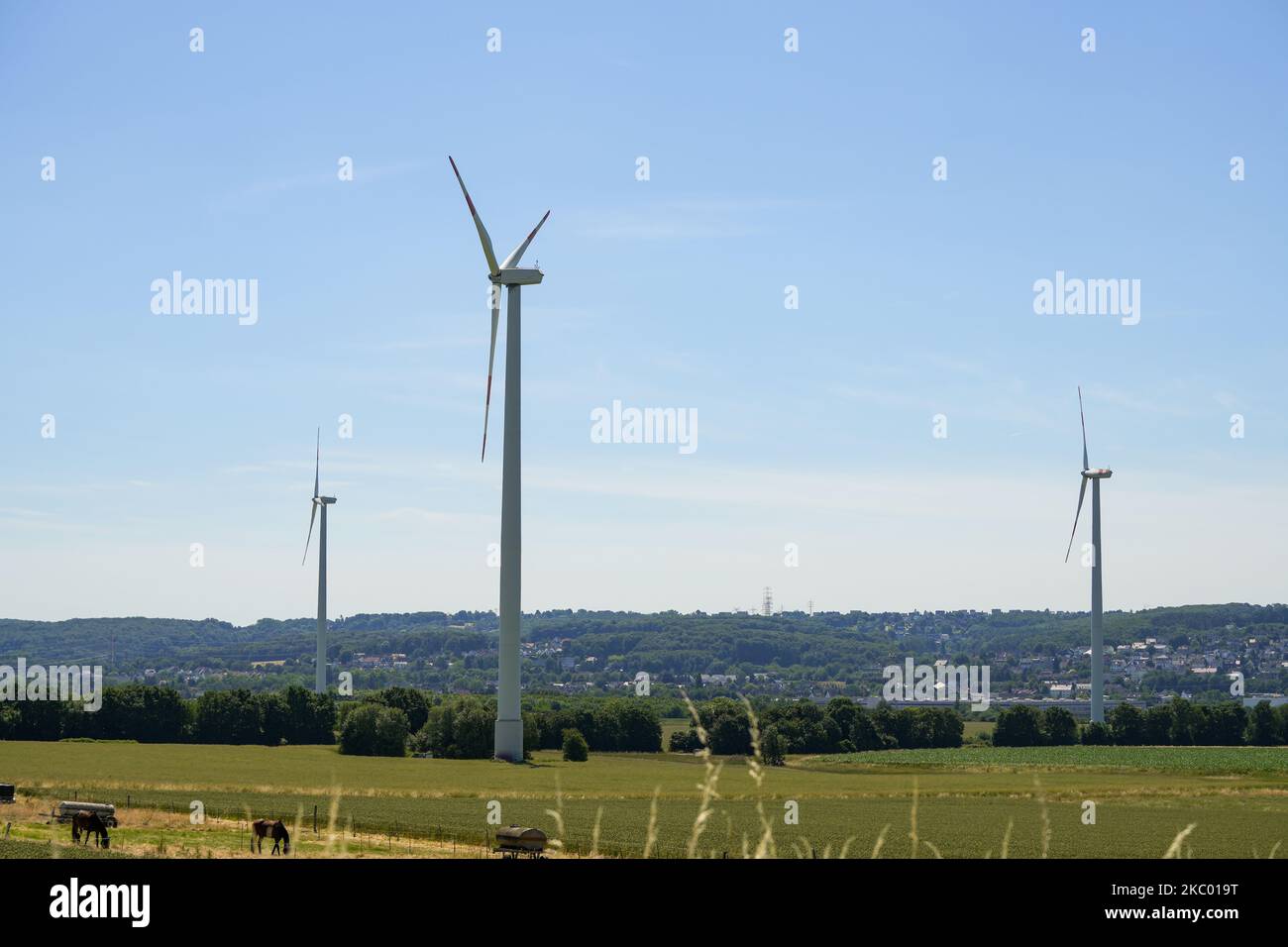 The wind generator turbines view in the station on the sunny day Stock ...