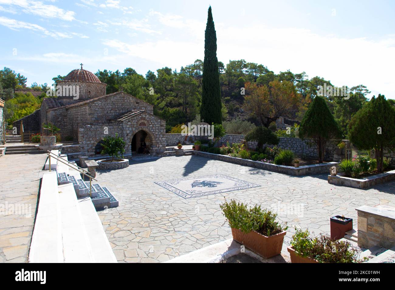 Moni Thari Monastery is one of the most important religious monuments on the island of Rhodes. Laerma, Rhodes,Dodecanese, South Aegean, Greece Stock Photo