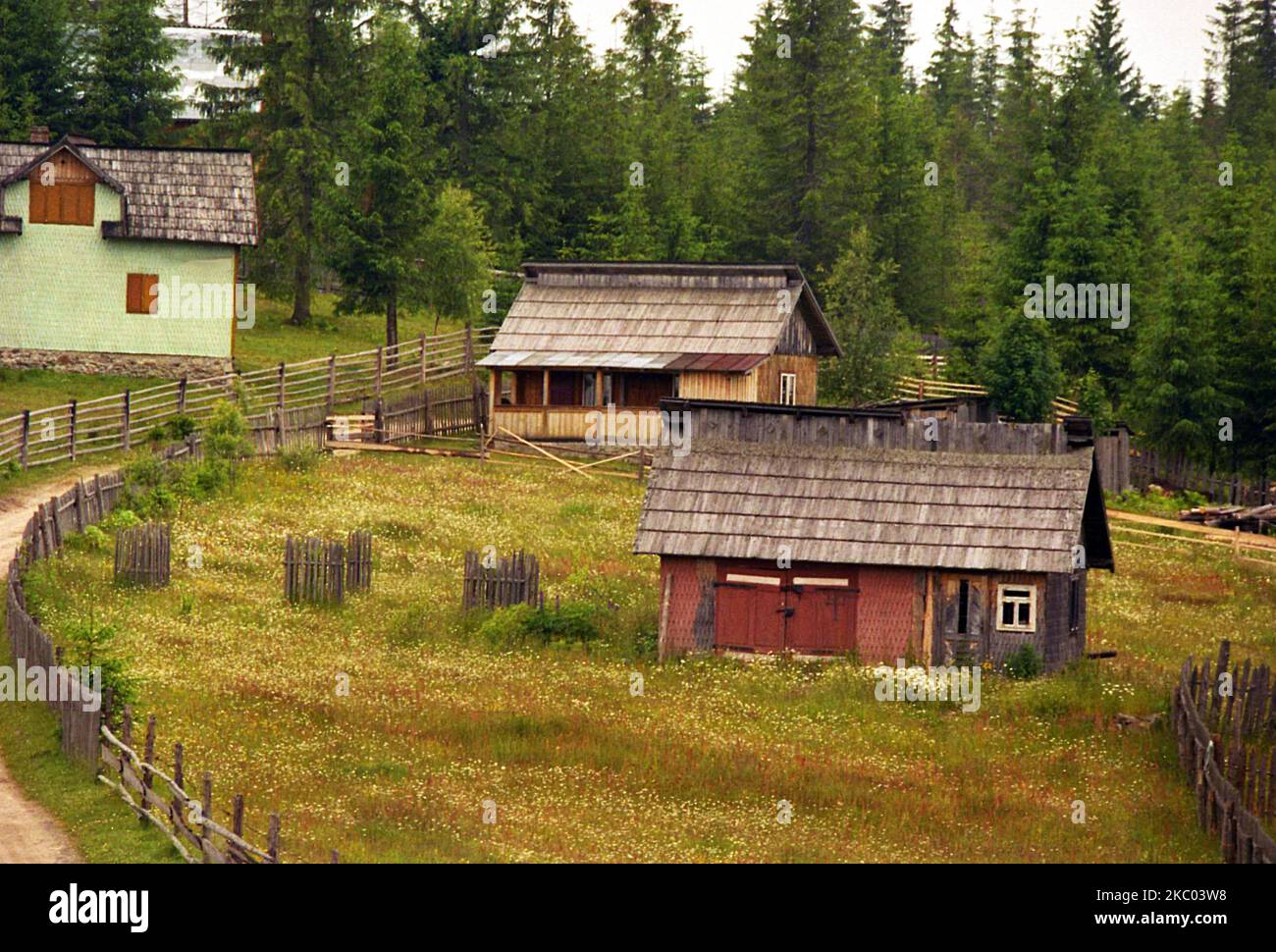 Rural properties with wooden sheds in Hunedoara County, Romania, 2003