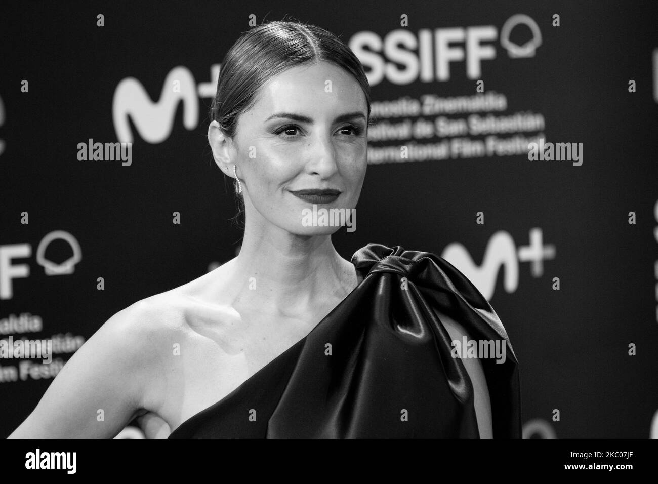 (EDITOR'S NOTE: Image was converted to black and white) Monica de Tomas attends the 'Rifkin's Festival' Premiere during the 68th San Sebastian International Film Festival at the Kursaal Palace on September 18, 2020 in San Sebastian, Spain. (Photo by Frank Lovicario/NurPhoto) Stock Photo