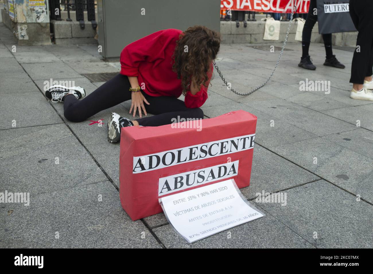 Protesters during the performance to demand the abolition of prostitution  in Spain. Under the slogan 