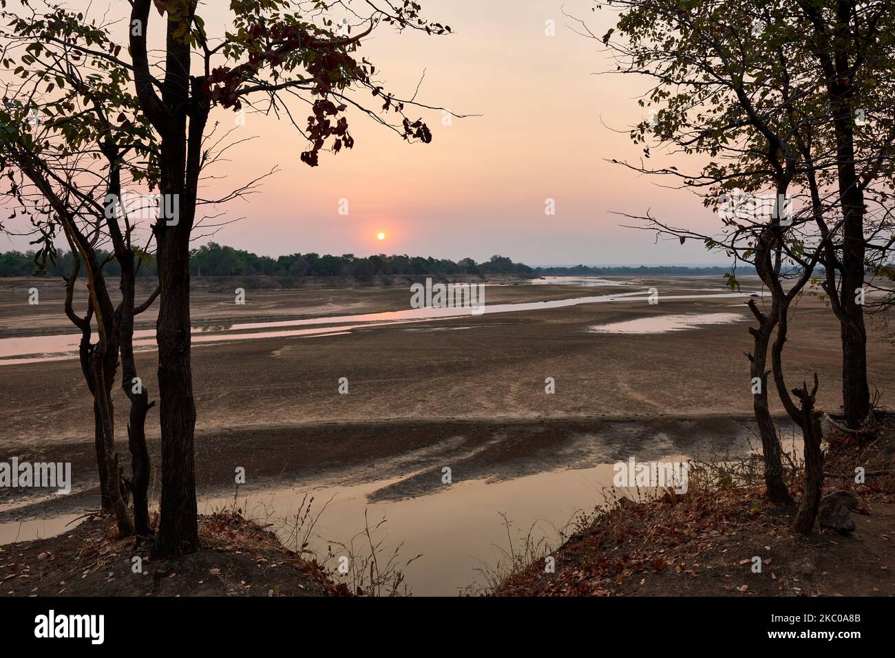Sunset at South Luangwa river, South Luangwa National Park, Zambia, Africa Stock Photo