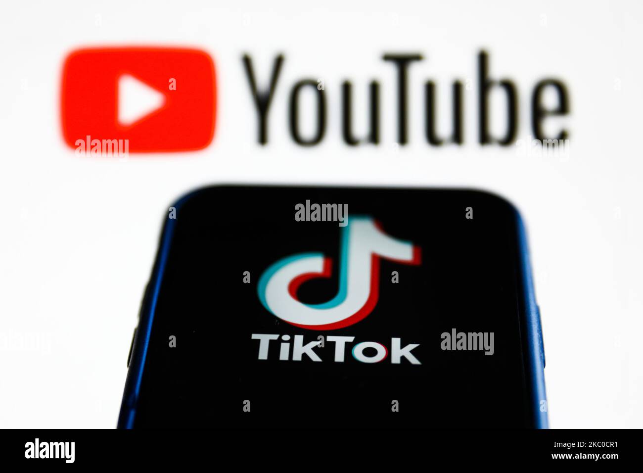 TikTok Logo Is Seen Displayed On A Phone Screen With YouTube Logo In tiktok-logo-is-seen-displayed-on-a-phone-screen-with-youtube-logo-in