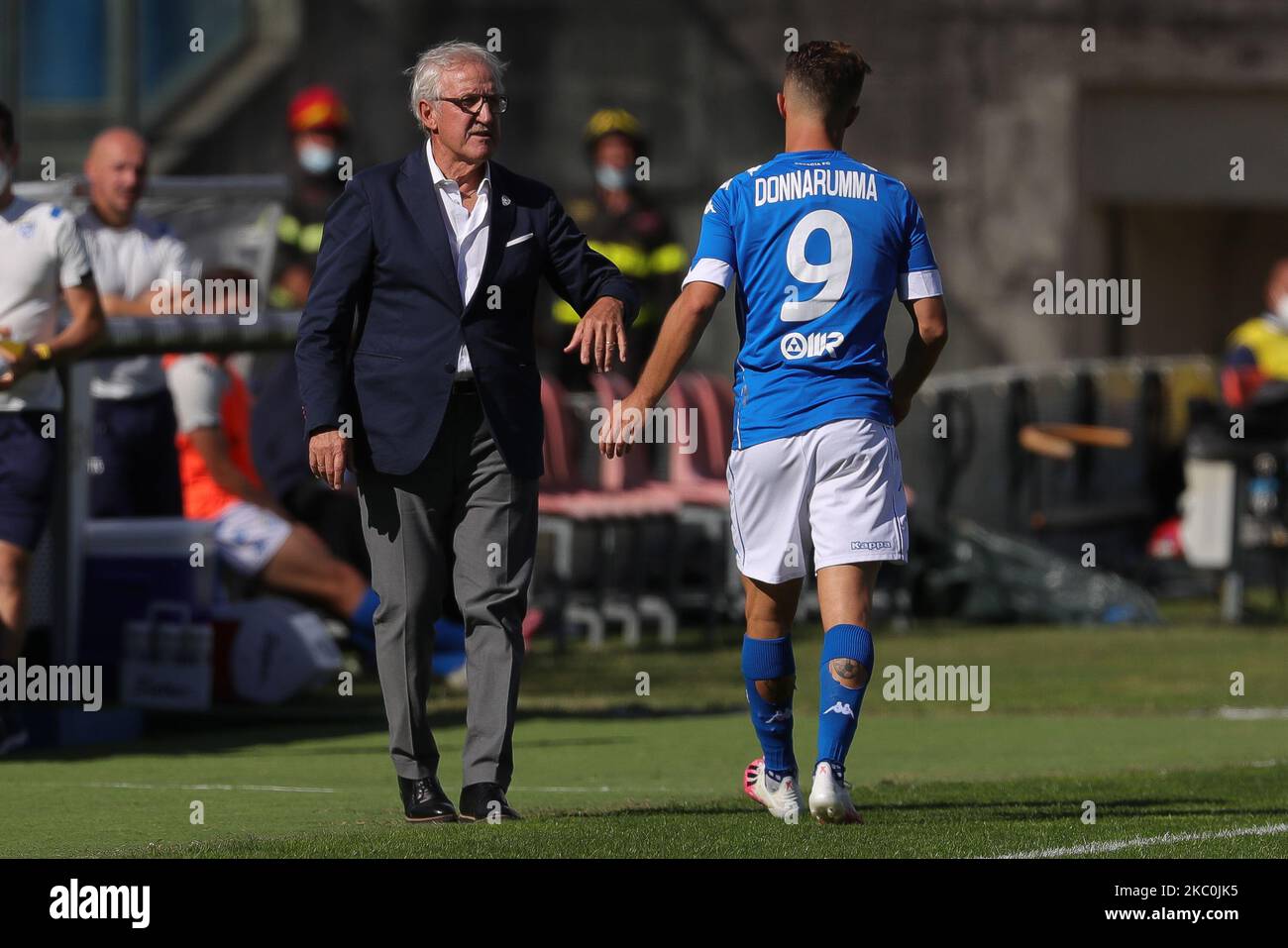 Luigi Delneri and Alfredo Donnarumma during the Serie BKT match between Brescia and Ascoli at Stadio Mario Rigamonti on September 26, 2020 in Brescia, Italy. (Photo by Emmanuele Ciancaglini/NurPhoto) Stock Photo