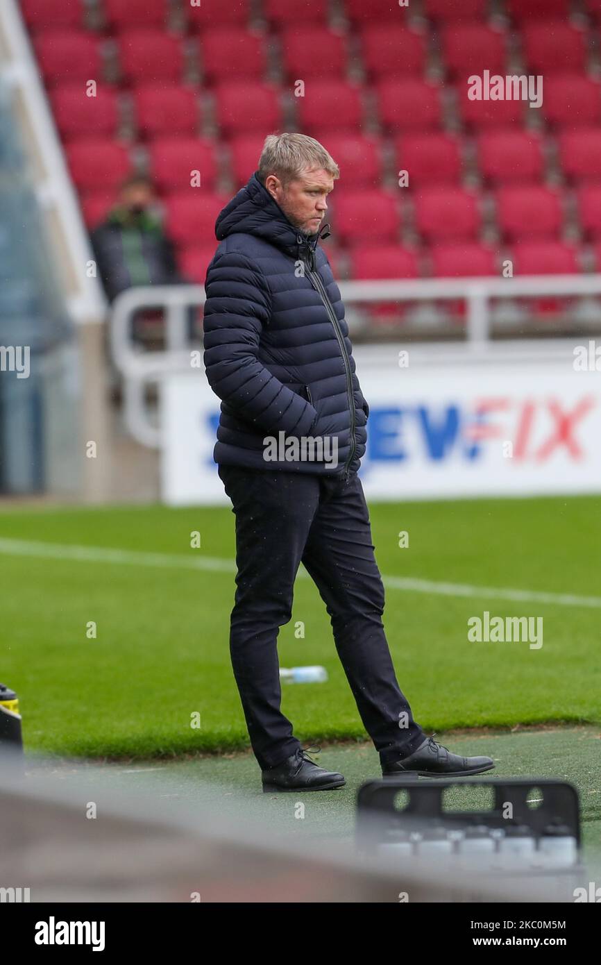 Hull City's manager Grant McCann during the first half of the Sky Bet League One match between Northampton Town and Hull City at the PTS Academy Stadium, Northampton, England on 26th September 2020. (Photo by John Cripps/MI News/NurPhoto) Stock Photo