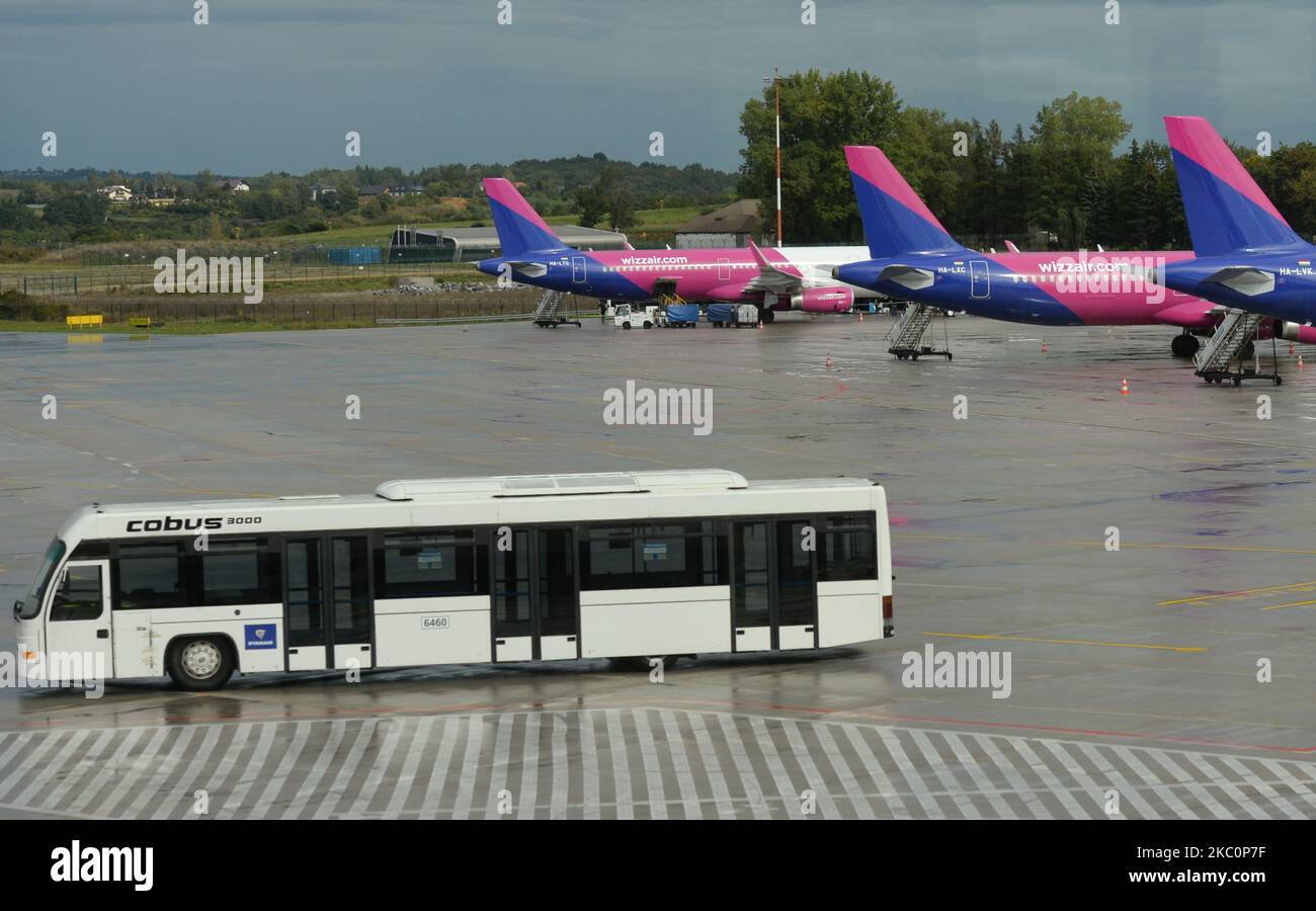 Wizzair planes seen at John Paul II KrakowBalice International Airport