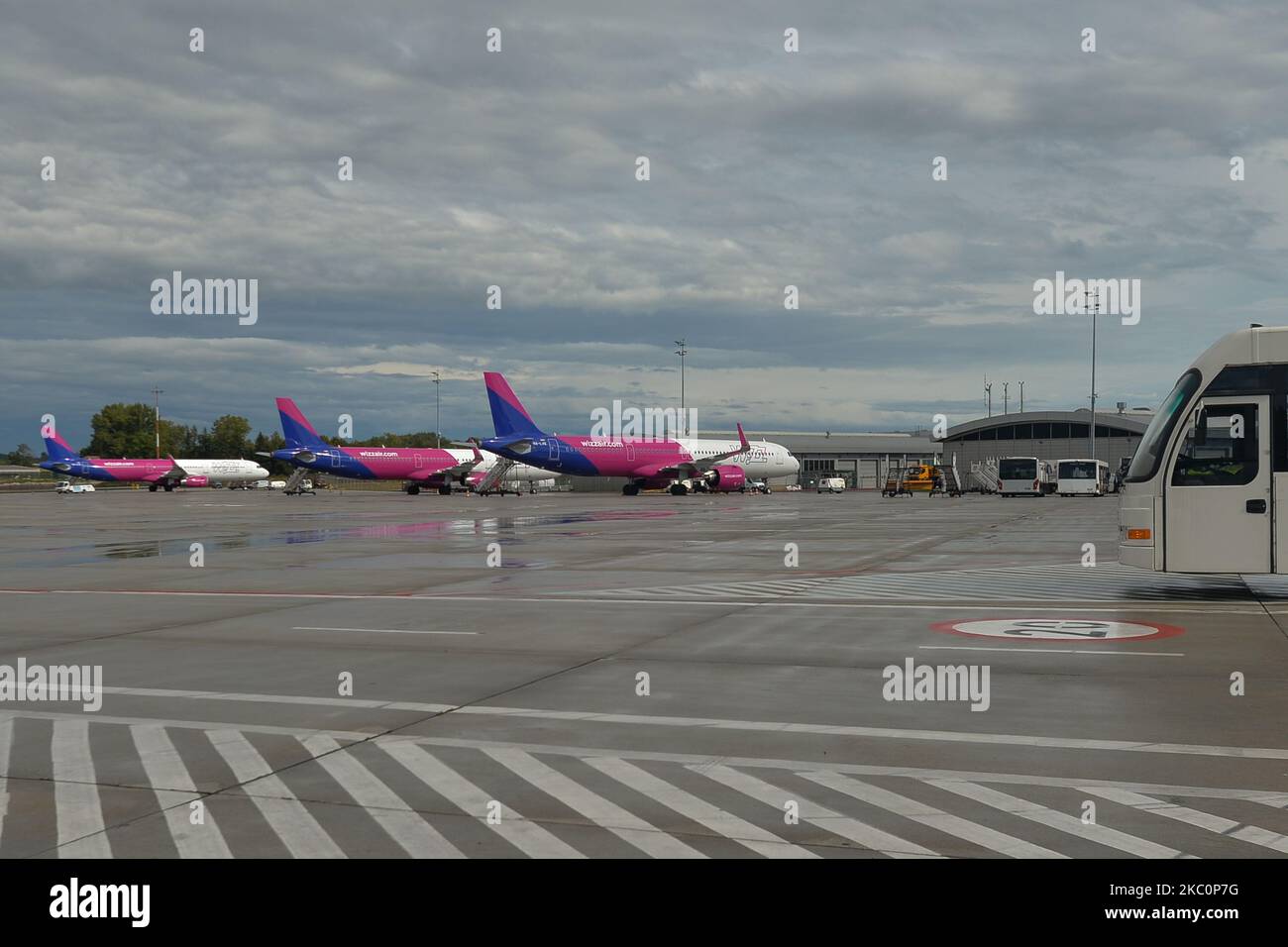 Wizzair planes seen at John Paul II KrakowBalice International Airport