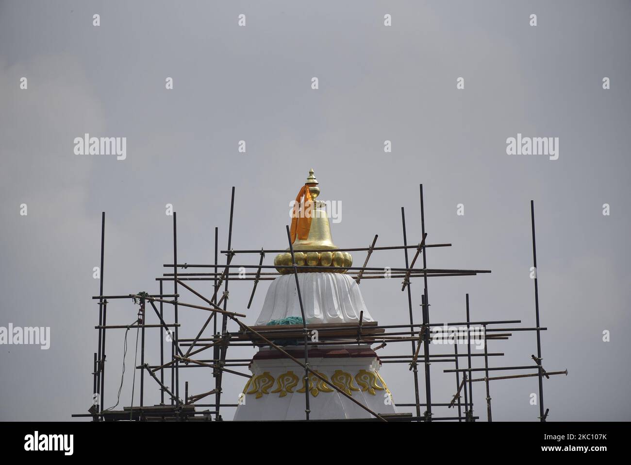 A View of Rani Pokhari after installing pinnacle on the top of Bal Gopaleshwar temple after the reconstruction at Kathmandu, Nepal on Thursday, October 1, 2020. The temple which destroyed during 2015 earthquake and recently rebuilt in the original Malla-era Shikar style. (Photo by Narayan Maharjan/NurPhoto) Stock Photo