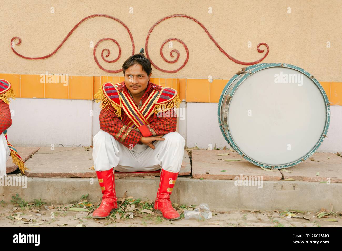 Indian wedding band musicians practicing their daily music routine
