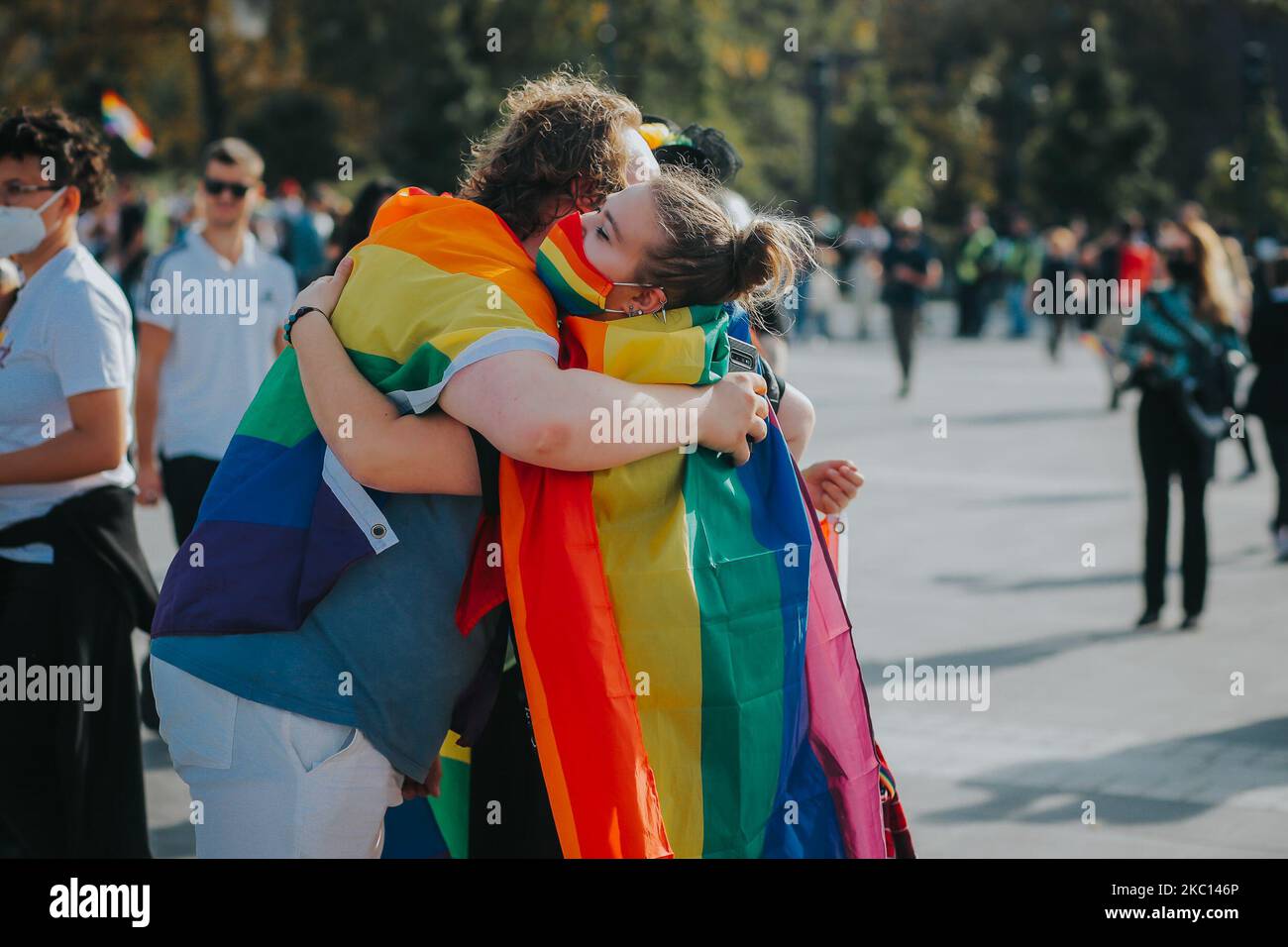 On October 3, 2020, the 12th Equality March was passed through the streets of Wroclaw. 10,000 people demonstrated their opposition to discrimination against people from the LGBT + community. (Photo by Krzysztof Zatycki/NurPhoto) Stock Photo