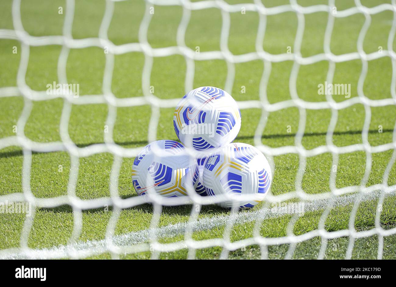 Official nike ball are seen during the Serie A match between Atalanta BC  and Cagliari Calcio at Gewiss Stadium on October 4, 2020 in Bergamo, Italy.  (Photo by Giuseppe Cottini/NurPhoto Stock Photo -
