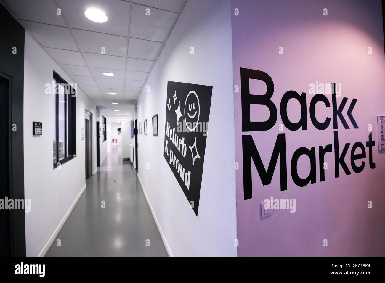A picture taken on October 5, 2020, shows the Parisian offices of the French e-commerce company Back Market on October 5, 2020. Founded in 2014 in Paris, Back Market is the world's first online marketplace dedicated exclusively to second-hand devices. Back Market connects certified professionals specializing in the refurbishing and resale of used electronics with consumers looking for a more affordable, reliable, and environmentally-friendly alternative to buying new. (Photo by Michel Stoupak/NurPhoto) Stock Photo