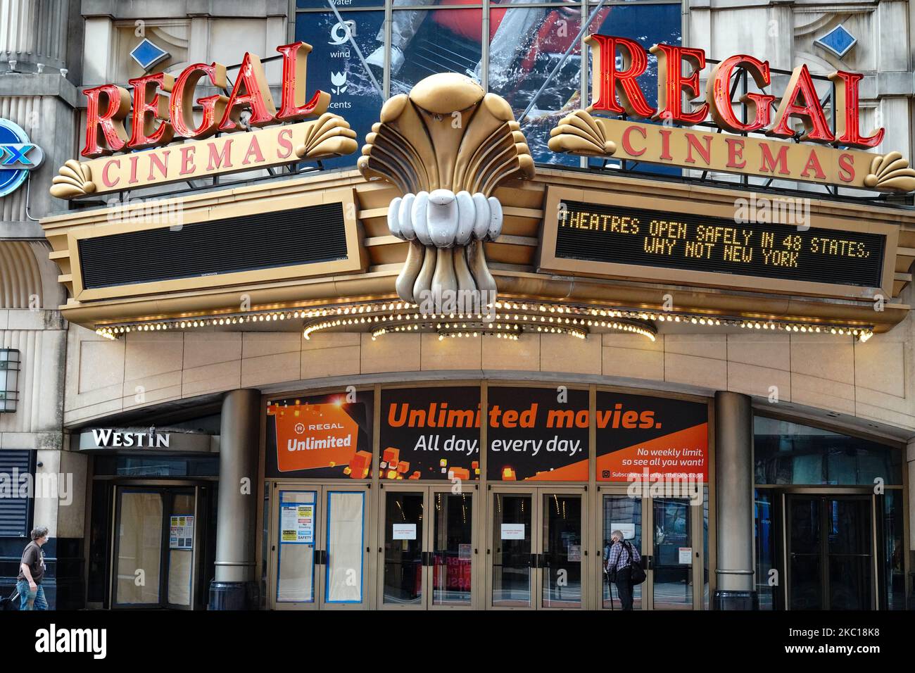 A view of Regal Cinema in Times Square, New York City on October 5