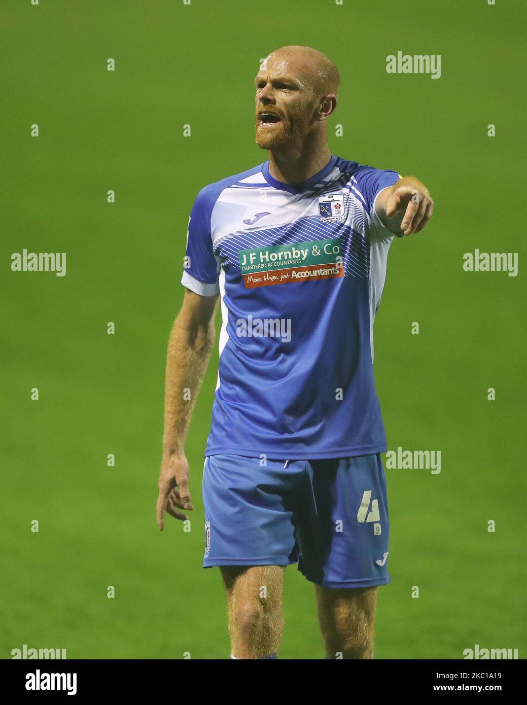 Jason Taylor of Barrow during the EFL Trophy match between Barrow and Leeds United at the Holker Street, Barrow-in-Furness on 5th October 2020. (Photo by Mark Fletcher/MI News/NurPhoto) Stock Photo