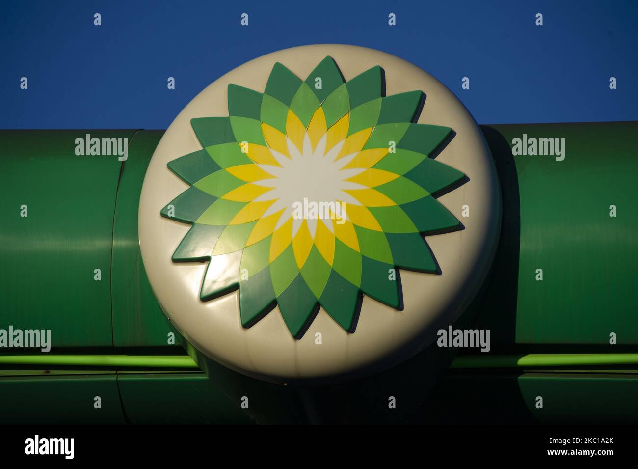 British gas and oil multinational company BP (British Petroleum) logo