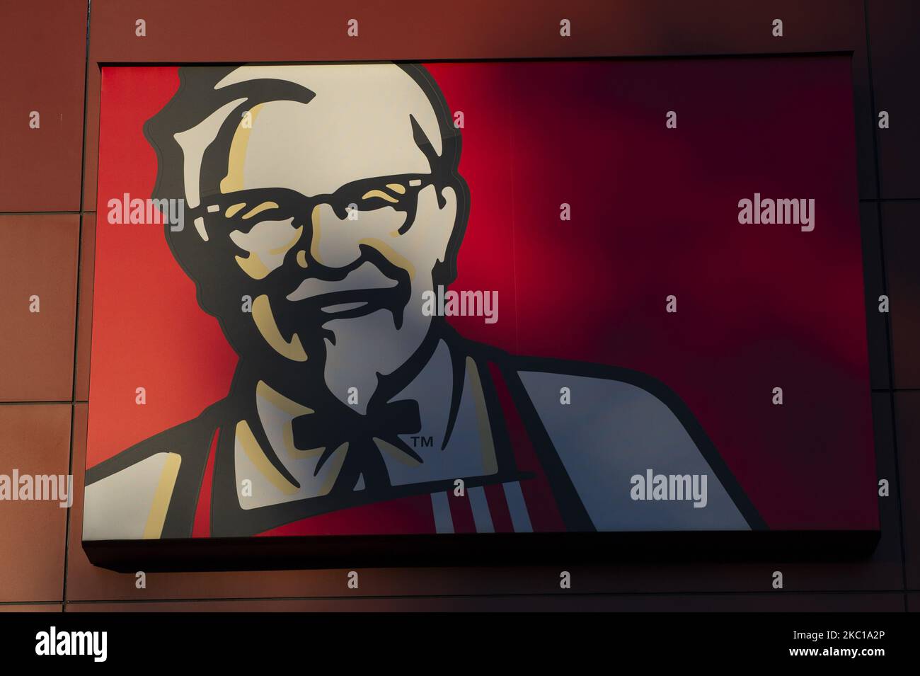 American fast food chain KFC logo is seen on October 6, 2020 in Warsaw