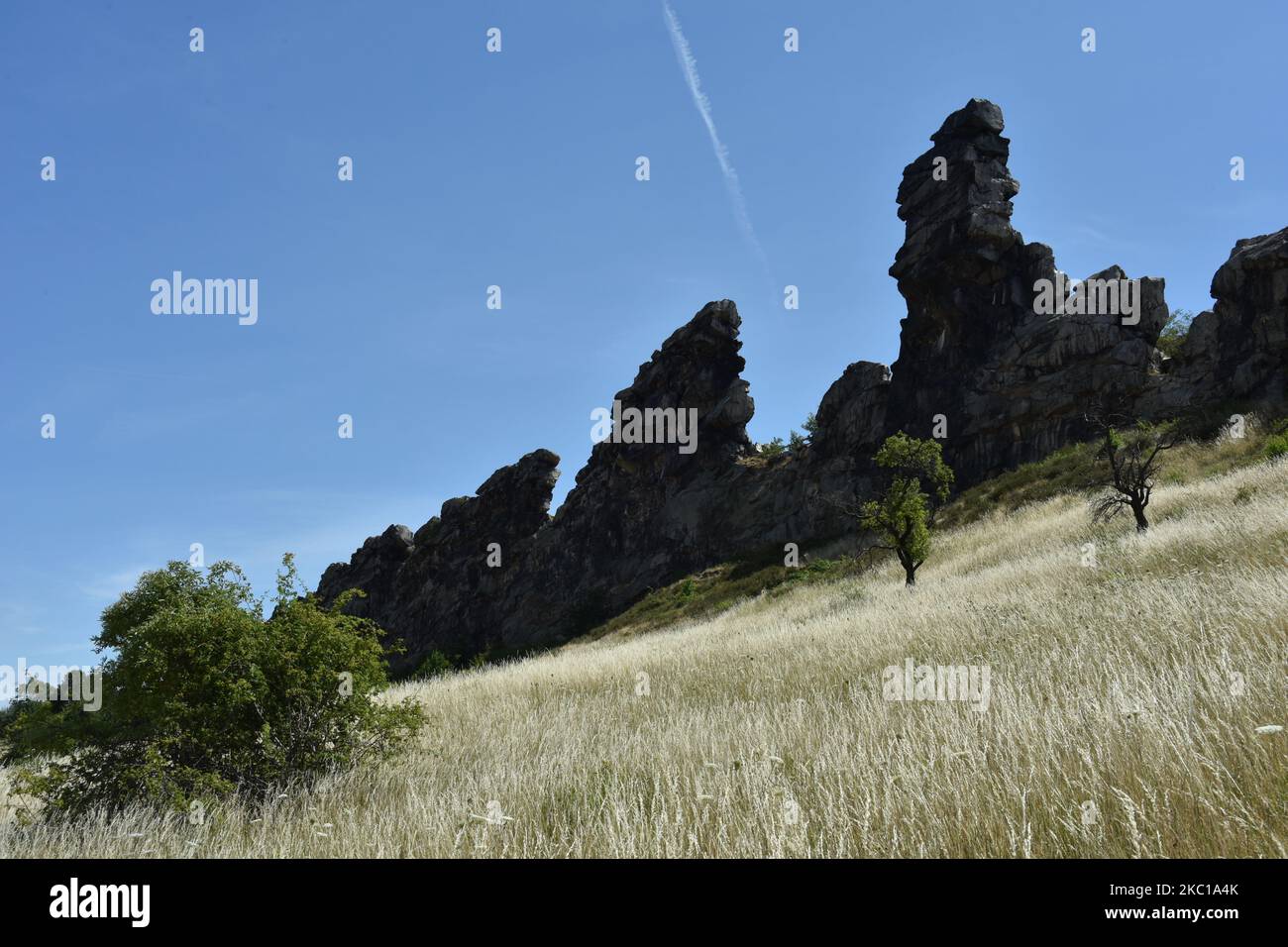 The Teufelsmauer (Devil's Wall) rock formation in the Harz Foreland in central Germany Stock Photo