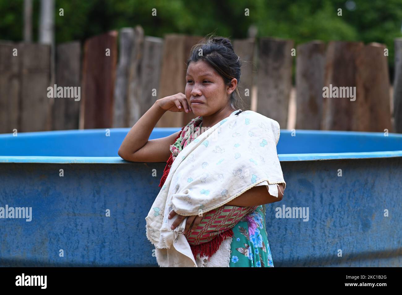 a-woman-from-the-guajajara-indigenous-ethnic-group-is-seen-next-to-an