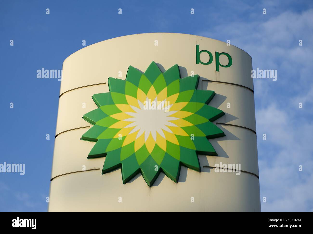 British gas and oil multinational company BP (British Petroleum) logo is seen on October 7, 2020