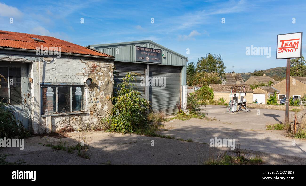 Derelict petrol/gas station, United Kingdom Stock Photo