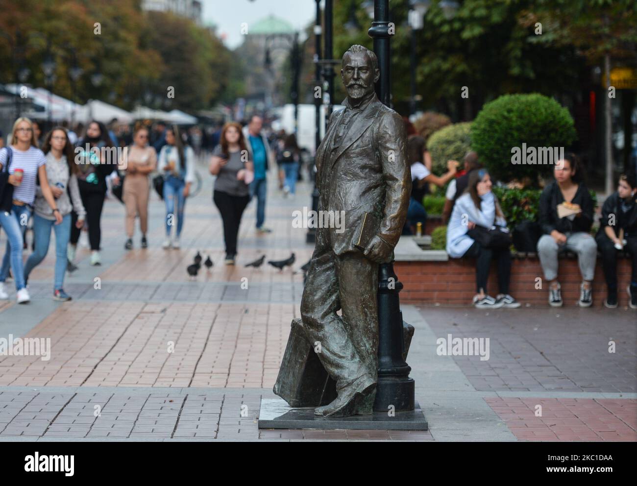 Statue of Aleko Konstantinov seen in Vitosha Boulevard, the main street ...