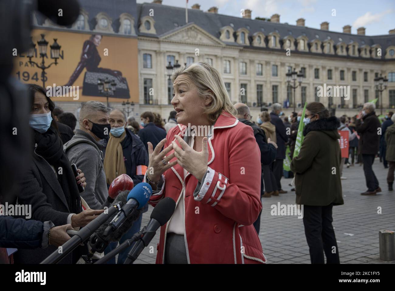 Demonstration against medically assisted procreation without a father, surrogate motherhood and the bioethics law that government is working on in Place Vendome,Paris, on October 10, 2020. (Photo by Jacopo Landi/NurPhoto) Stock Photo