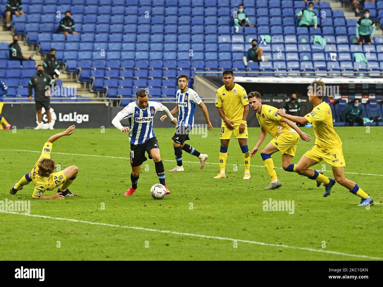 Raul De Tomas scores during the match between RCD Espanyol and A.D. Alcorcon, corresponding to the week 5 ofvthe Liga Smartbank, played at the RCDE Stadium, on 10th October 2020, in Barcelona, Spain. (Photo by Urbanandsport/NurPhoto) Stock Photo