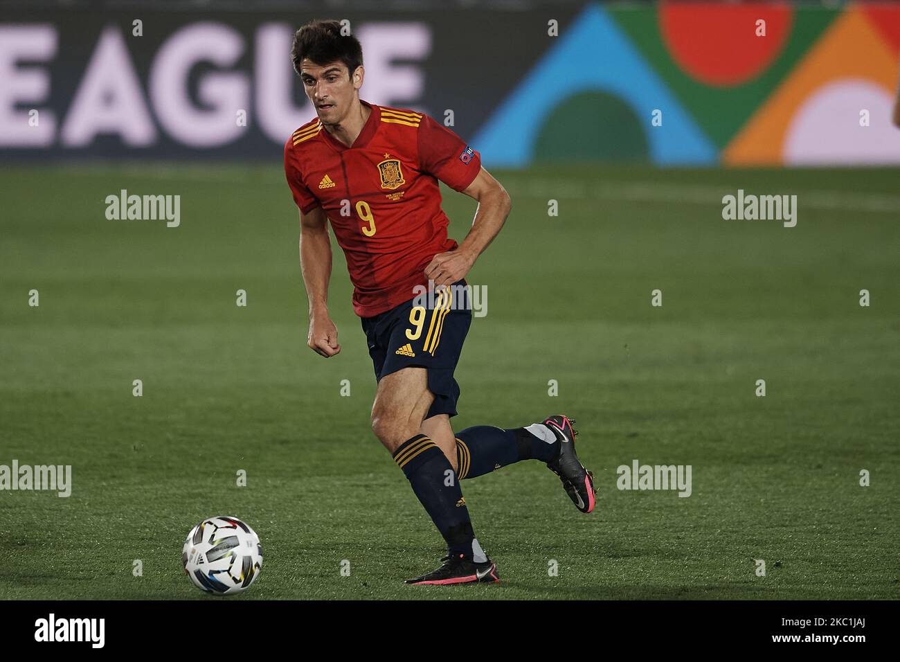 Gerard Moreno (Villarreal CF) of Spain runs with the ball during the UEFA Nations League group stage match between Spain and Switzerland at Estadio Alfredo Di Stefano on October 10, 2020 in Madrid, Spain. (Photo by Jose Breton/Pics Action/NurPhoto) Stock Photo