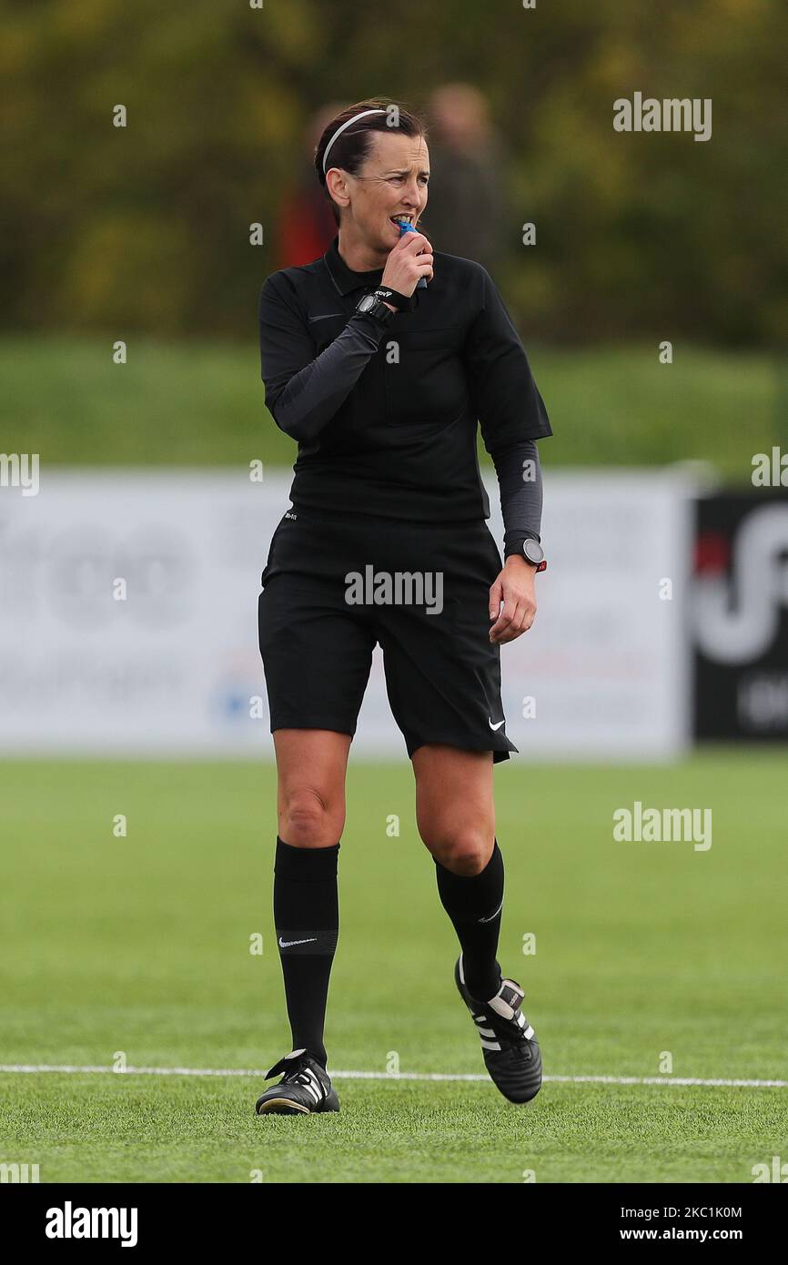 The match referee Jane Simms. during the FA Women's Championship match between Durham Women FC and Crystal Palace at Maiden Castle, Durham City on Sunday 11th October 2020. (Photo by Mark Fletcher/MI News/NurPhoto) Stock Photo