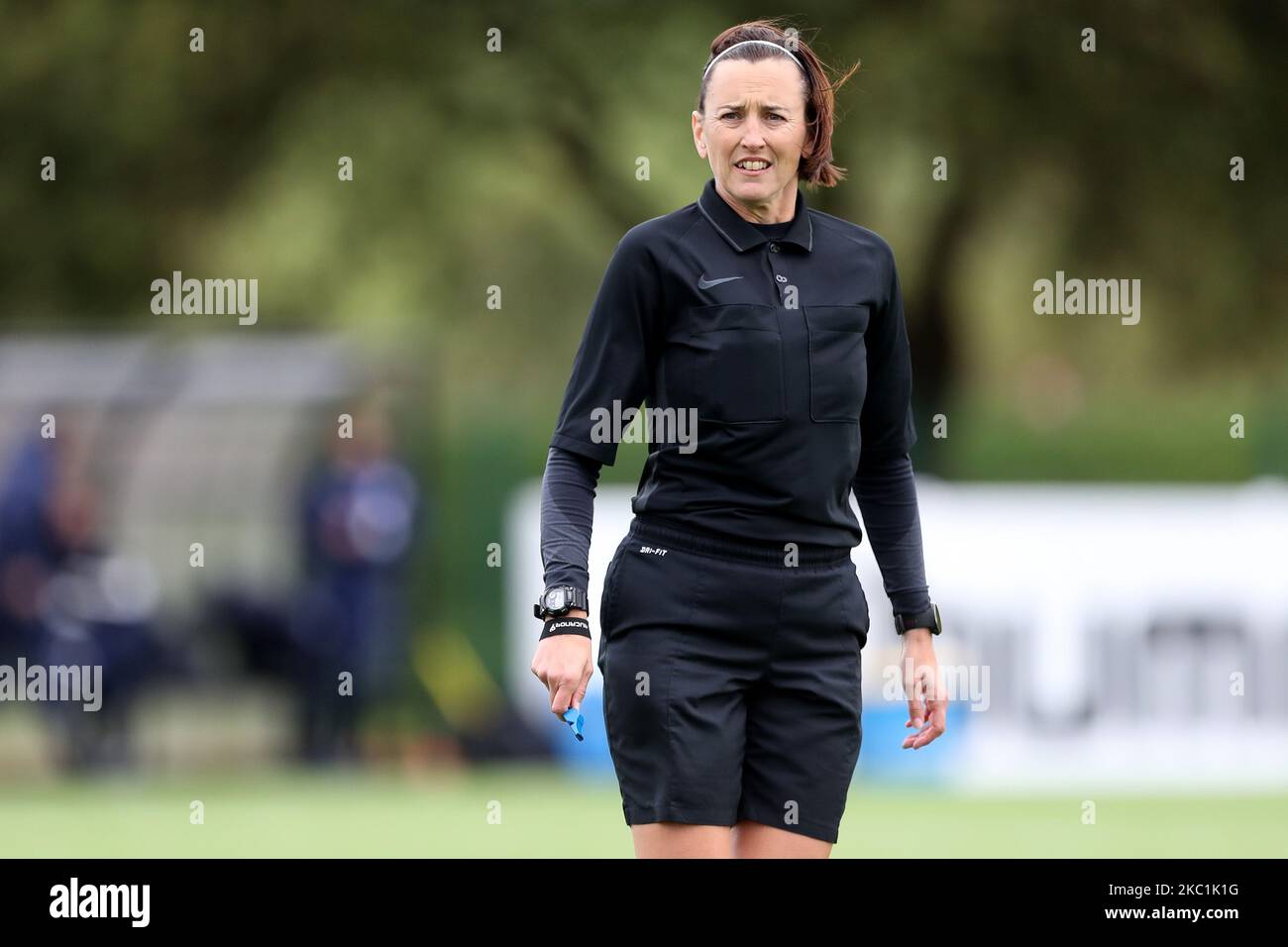 The match referee Jane Simms. during the FA Women's Championship match between Durham Women FC and Crystal Palace at Maiden Castle, Durham City on Sunday 11th October 2020. (Photo by Mark Fletcher/MI News/NurPhoto) Stock Photo