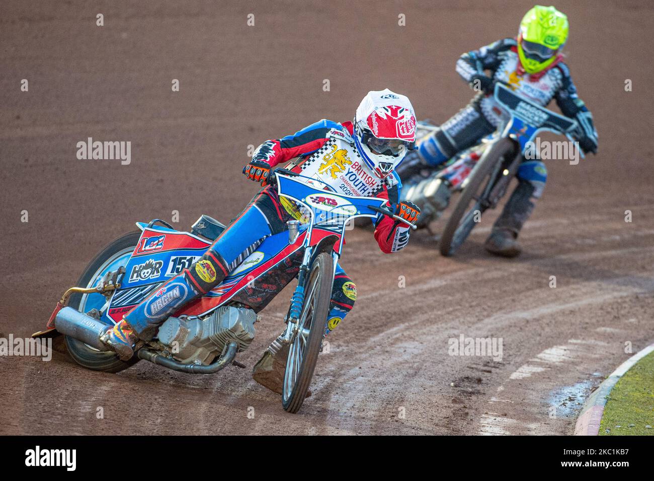 Cameron Taylor (White) leads Ashton Vale (Yellow) (250cc Class) during ...