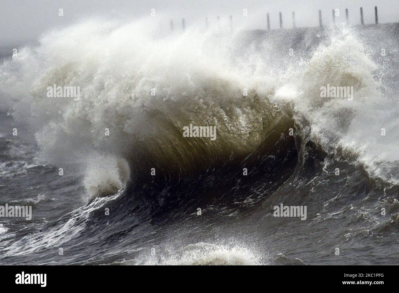 UK Weather, Stormy seas at the breakwater on the Headland, Hartlepool, County Durham on Tuesday 13th October 2020. (Photo by Tom Collins/MI News/NurPhoto) Stock Photo